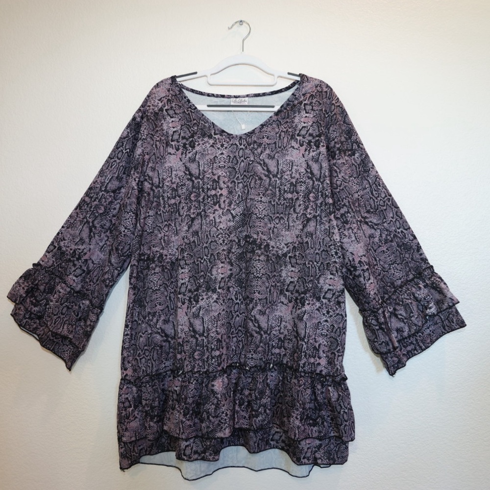 LULLA COLLECTION | Snakeskin Print Ruffle Tunic Dress - Women’s XL?